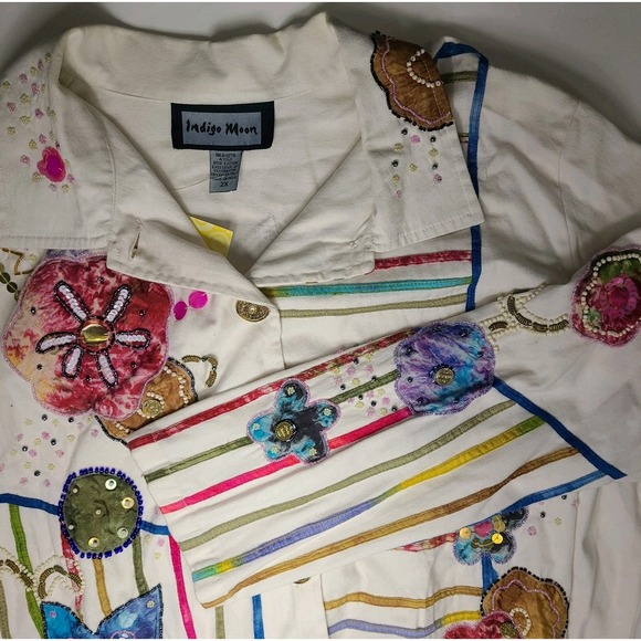 Vtg Indigo Moon Jacket Size 2X Floral Embroidered Appliqué Beaded Cotton NWT - Picture 7 of 9